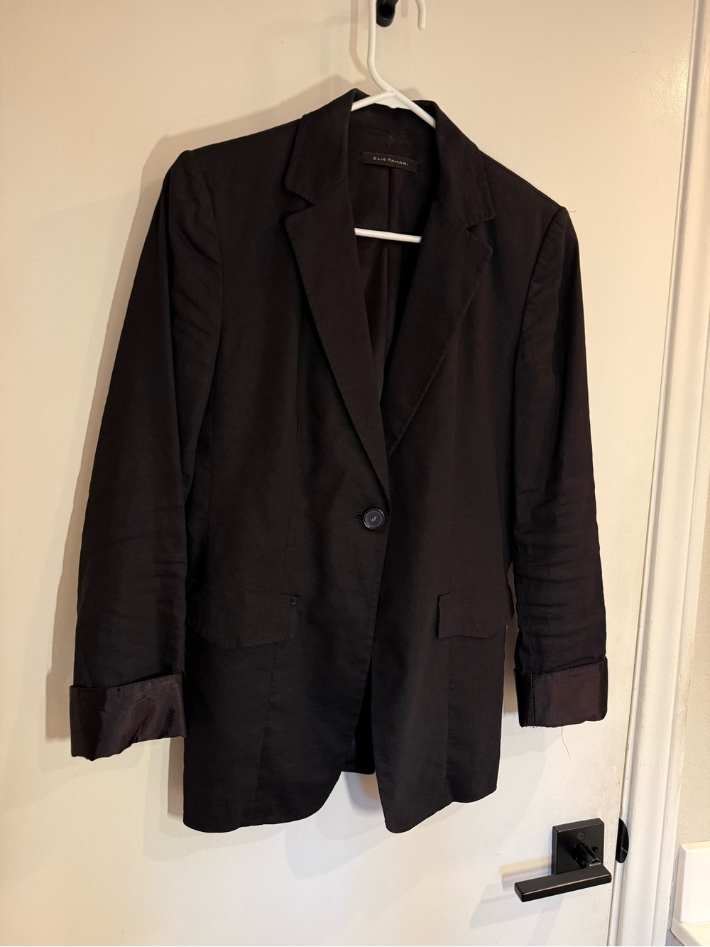 Elie Tahari Linen Blend Black Single-Button Women's Blazer with Silk Lining